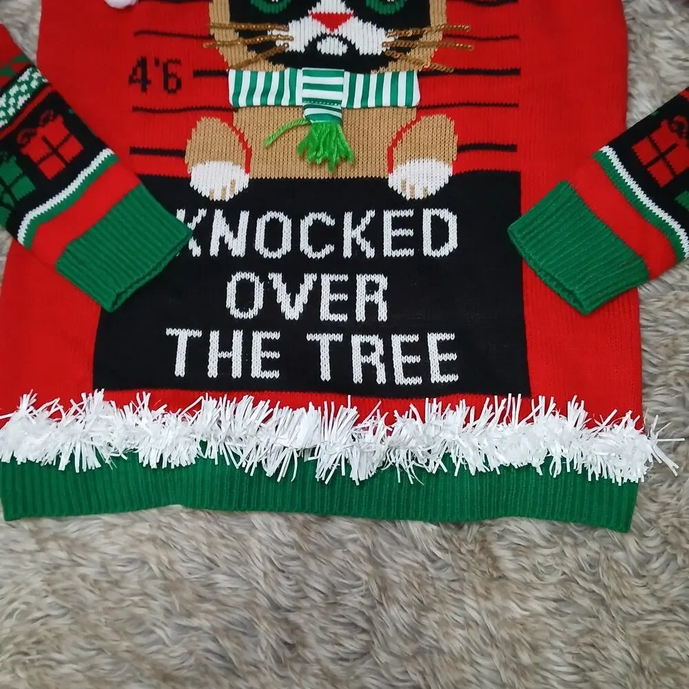 No‎ Boundaries Ugly Christmas Sweater Women’s M (8-10) Grumpy Cat Mugshot
